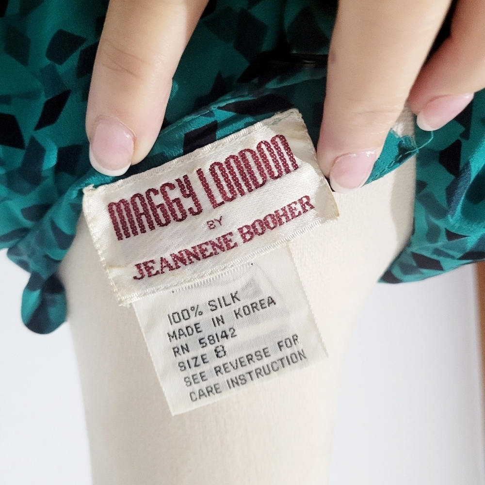 VINTAGE Maggy London by Jeannene Booher 100% Silk Long Abstract Print Dress 80's - Picture 13 of 15